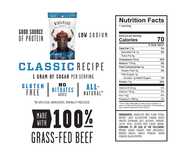 Kingmade Jerky, Classic Recipe, 70 Calories